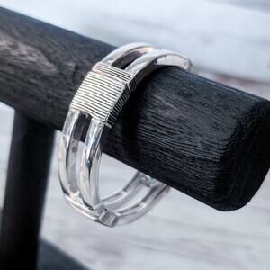 Vintage Stretch Bangle Bracelet Chunky Silver Tone